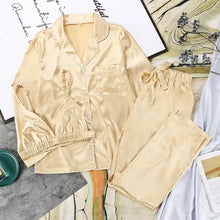 Load image into Gallery viewer, 3 Piece Satin Long Sleeve Pajamas - Champagne / S
