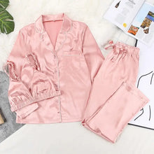 Load image into Gallery viewer, 3 Piece Satin Long Sleeve Pajamas - Pink / S