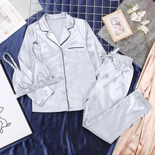 Load image into Gallery viewer, 3 Piece Satin Long Sleeve Pajamas - Silver / S