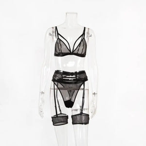 3 Piece Sensual Unlined Bra & Panty with Garter Belt