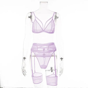 3 Piece Sensual Unlined Bra & Panty with Garter Belt