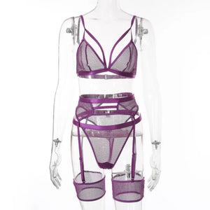 3 Piece Sensual Unlined Bra & Panty with Garter Belt