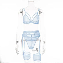 Load image into Gallery viewer, 3 Piece Sensual Unlined Bra &amp; Panty with Garter Belt - sky
