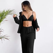 Load image into Gallery viewer, 3 Piece Turn Down Collar Long Sleeve Solid Pajama Set