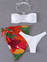 Load image into Gallery viewer, 3PC Halter Solid Bikini Set With Beach Skirts