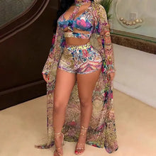 Load image into Gallery viewer, 3PCS Mixed Print Bikini Sets With Cover Up