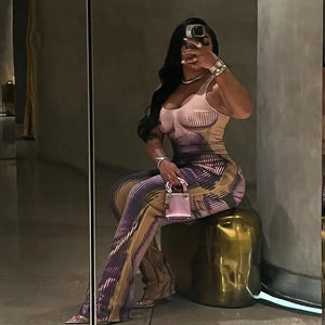 3D Crop Tank Top and High Waist Straight Pants Matching Set