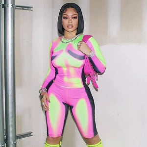 3D Printed Sports Biker Shorts Y2K Two Piece Set - MULTI
