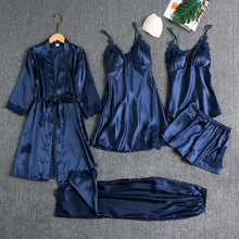 Load image into Gallery viewer, 5PC Satin Nightwear Pajama Set - 5PCS Navy Blue - A / XXL