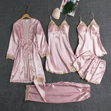 Load image into Gallery viewer, 5PC Satin Nightwear Pajama Set - 5PCS Pink - B / XXL