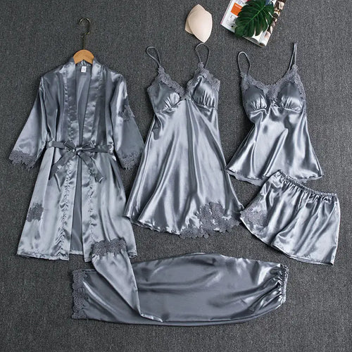 5PC Satin Nightwear Pajama Set