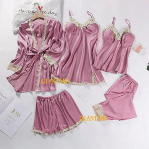 5pc V-Neck Nightwear Lace Sleepwear Set - Bean Paste P - B