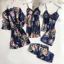 Load image into Gallery viewer, 5pc V-Neck Nightwear Lace Sleepwear Set - Navy Blue - C / M