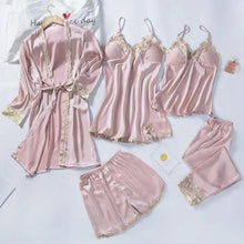 Load image into Gallery viewer, 5pc V-Neck Nightwear Lace Sleepwear Set - Pink - B / XXL
