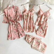 Load image into Gallery viewer, 5pc V-Neck Nightwear Lace Sleepwear Set - Pink - C / XXL