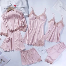 Load image into Gallery viewer, 5pc V-Neck Nightwear Lace Sleepwear Set - Pink - A / M
