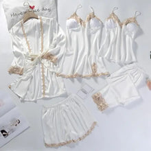 Load image into Gallery viewer, 5pc V-Neck Nightwear Lace Sleepwear Set - White - B / XXL