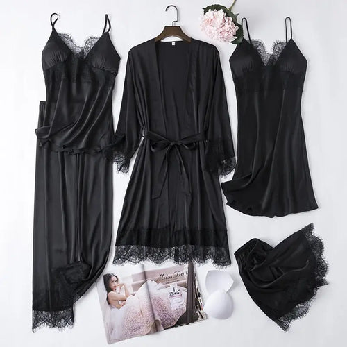 5PCS Lace Satin Robe Gown Set