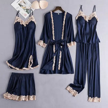 Load image into Gallery viewer, 5PCS Lace Satin Robe Gown Set - Black - B / M