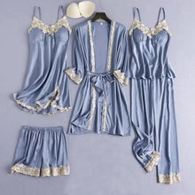 Load image into Gallery viewer, 5PCS Lace Satin Robe Gown Set - Pink - B / M