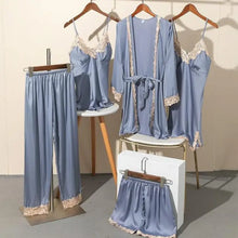 Load image into Gallery viewer, 5PCS Satin Lace Nightwear Pajama Set - Gray - D / XL