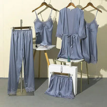 Load image into Gallery viewer, 5PCS Satin Lace Nightwear Pajama Set - Gray - E / XL