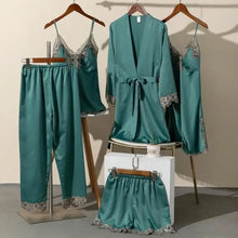 Load image into Gallery viewer, 5PCS Satin Lace Nightwear Pajama Set - Green - A / XL