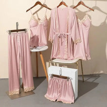 Load image into Gallery viewer, 5PCS Satin Lace Nightwear Pajama Set - Pink - D / XL