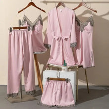 Load image into Gallery viewer, 5PCS Satin Lace Nightwear Pajama Set - Pink - A / XL