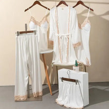 Load image into Gallery viewer, 5PCS Satin Lace Nightwear Pajama Set - White - D / XL