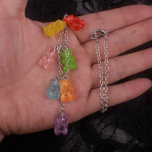7 Charm Rainbow Gummy Bear Necklace - Multi color / 50cm