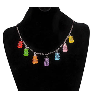 7 Charm Rainbow Gummy Bear Necklace - Multi color / 50cm
