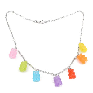 7 Charm Rainbow Gummy Bear Necklace - Multi color / 50cm