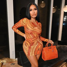 Load image into Gallery viewer, Abstract Printed Hollow Out Round Neck Short Bodycon Dress