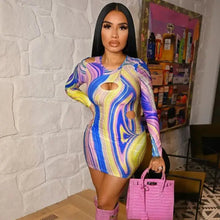 Load image into Gallery viewer, Abstract Printed Hollow Out Round Neck Short Bodycon Dress