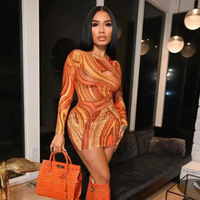 Load image into Gallery viewer, Abstract Printed Hollow Out Round Neck Short Bodycon Dress