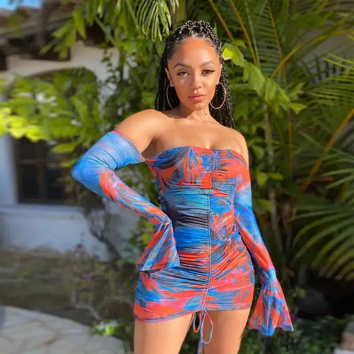Aesthetic Printed Off Shoulder Bodycon Dress