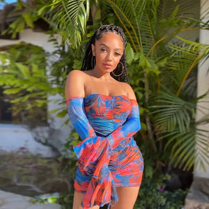 Aesthetic Printed Off Shoulder Bodycon Dress