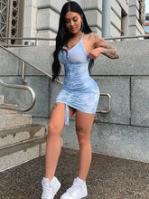 Load image into Gallery viewer, Backless Drawstring Ruched Bodycon Mini Party Dress