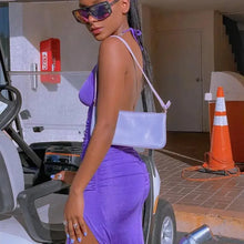 Load image into Gallery viewer, Backless Ruched Sleeveless Halter Dress