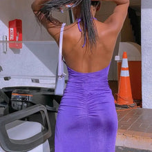 Load image into Gallery viewer, Backless Ruched Sleeveless Halter Dress