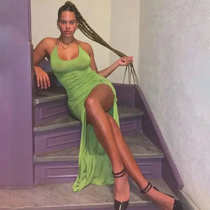 Backless Ruched Sleeveless Halter Dress