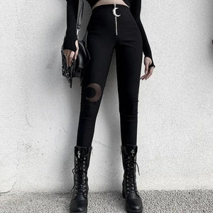 Black Pencil High Waist Pants Gothic Moon Pants