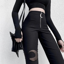 Load image into Gallery viewer, Black Pencil High Waist Pants Gothic Moon Pants