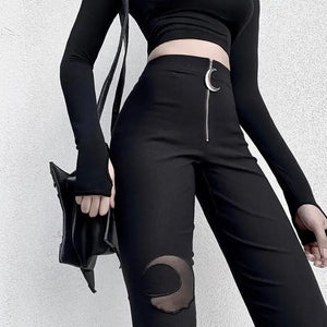 Black Pencil High Waist Pants Gothic Moon Pants