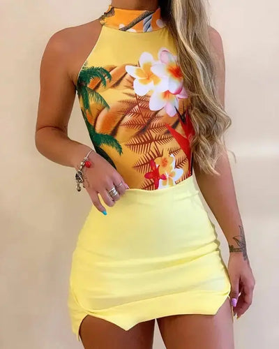 Blooming Floral Print Top & Mini Skirt Set