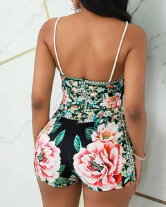 Boho O-Neck Halter Floral Print Romper