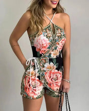 Load image into Gallery viewer, Boho O-Neck Halter Floral Print Romper