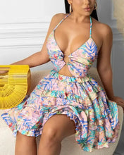 Load image into Gallery viewer, Cami Deep-V Tropical Print Frill Hem Dress