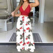 Load image into Gallery viewer, Casual Floral Print Spaghetti Strap Crop Top &amp; Wide-leg Pants Set